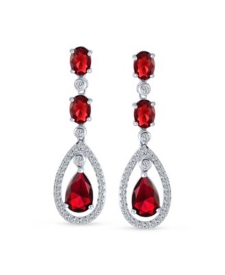 Fashion Art Deco Style Red Cubic Zirconia Halo Teardrop CZ Statement Dangle Chandelier Earrings  Party
