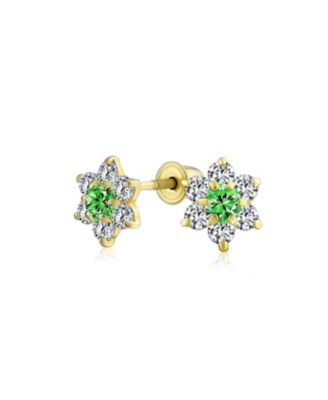 Tiny Cubic Zirconia CZ Flower Stud Earrings 14K Real Gold Screw back