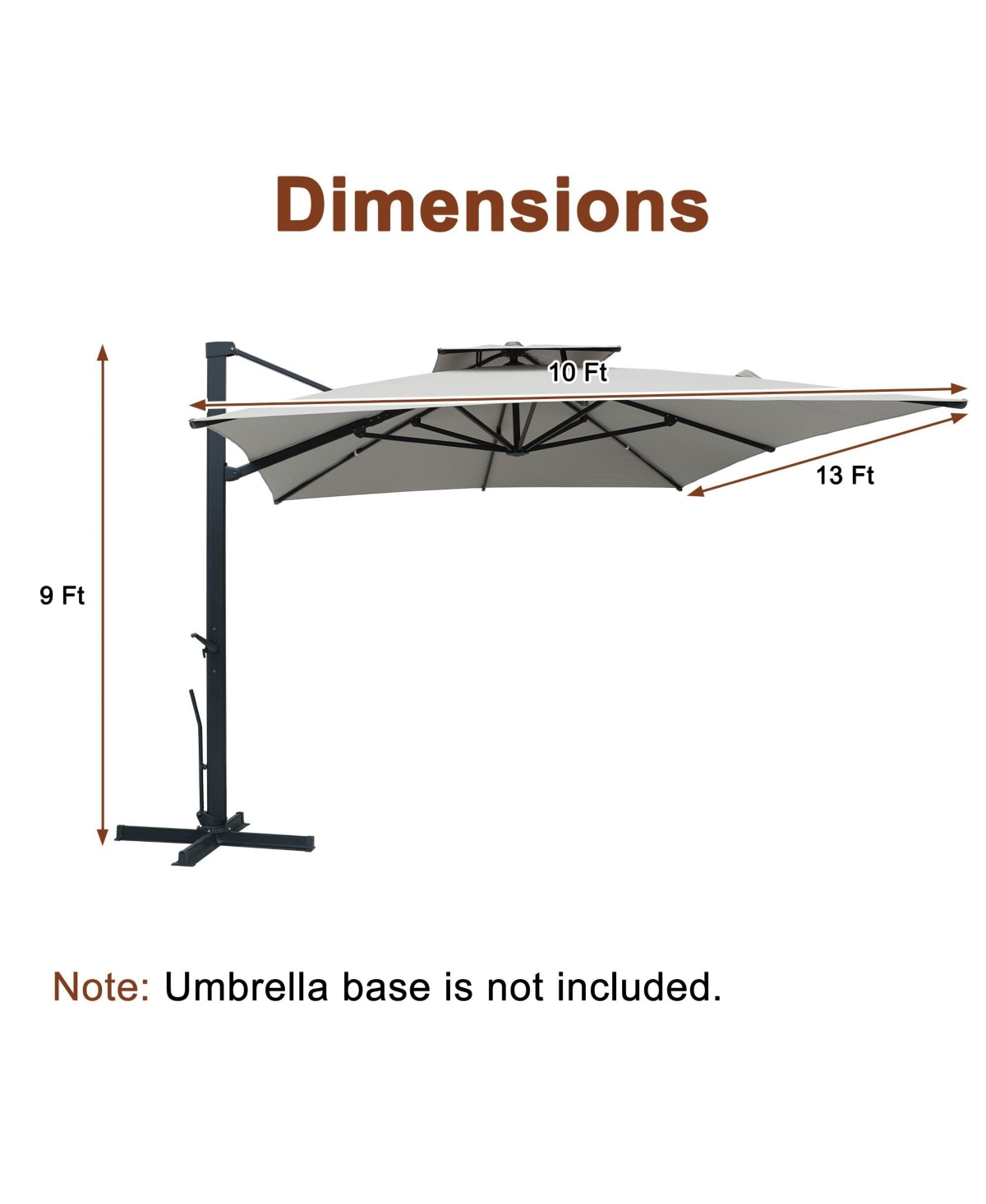 Mondawe Patio Double Top Bright Umbrella 360 Rotation Umbrella With Removable Led,- Grey