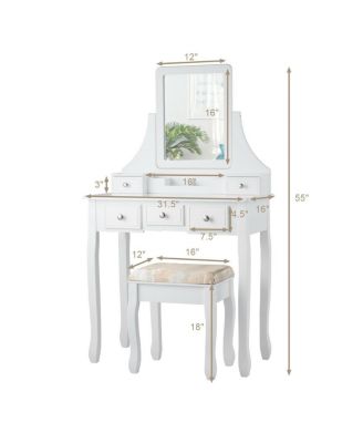 Makeup Vanity Set with Mirror and Cushioned Stool