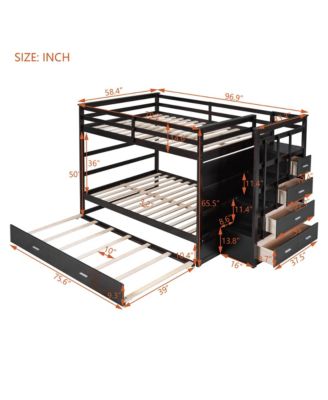 Full Over Full Bunk Bed With Twin Size Trundle And Staircase, Espresso