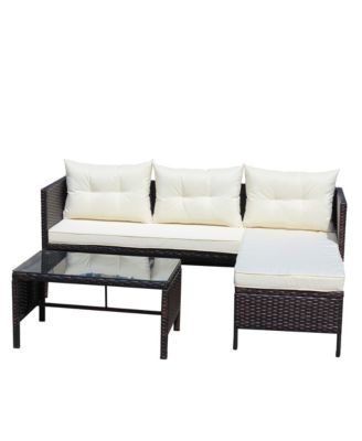 Streamdale 3-Piece Wicker Sofa Set with Cushions & Table