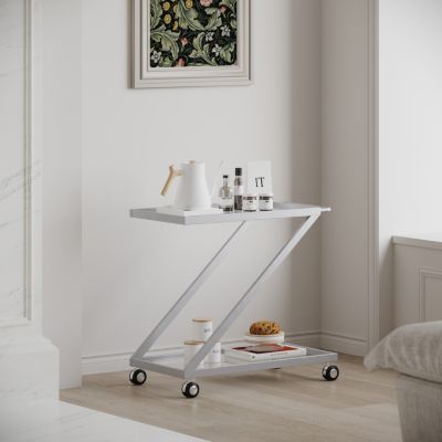Z-Shaped Glass Shelves Locking Casters Bar Cart