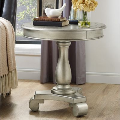 Round Wood Pedestal Side Table, Champagne