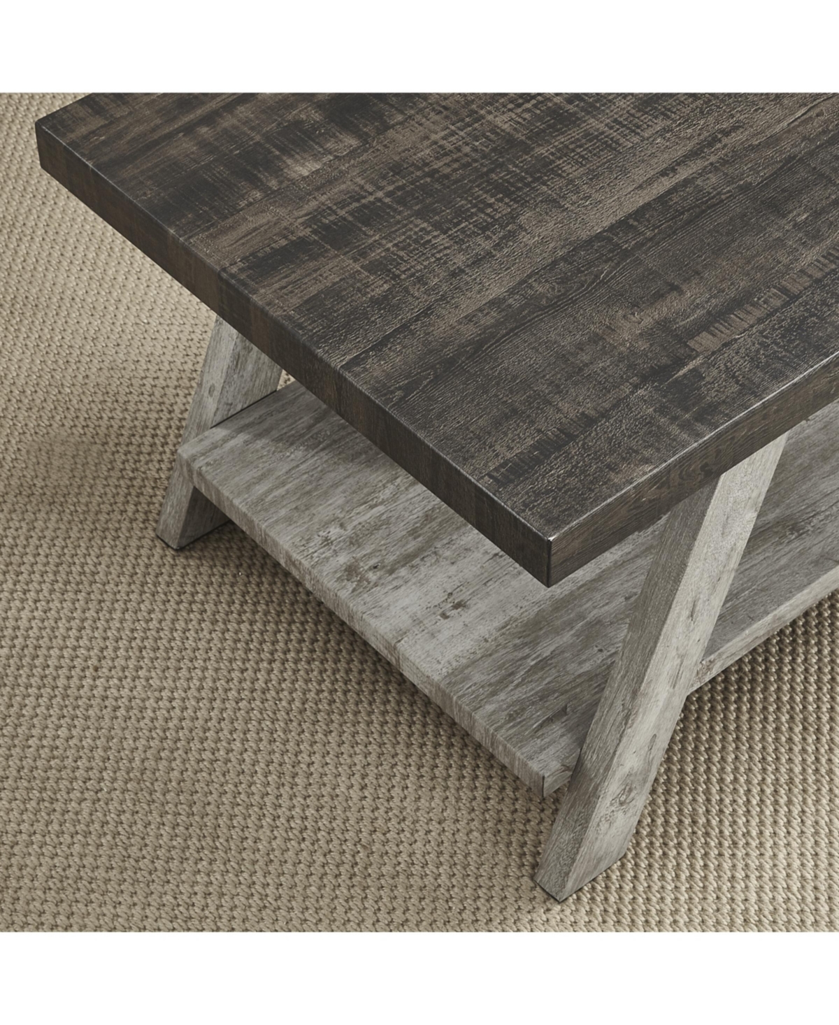 Streamdale Furniture Two-Tone Wood Shelf End Table in Weathered Walnut and Gray