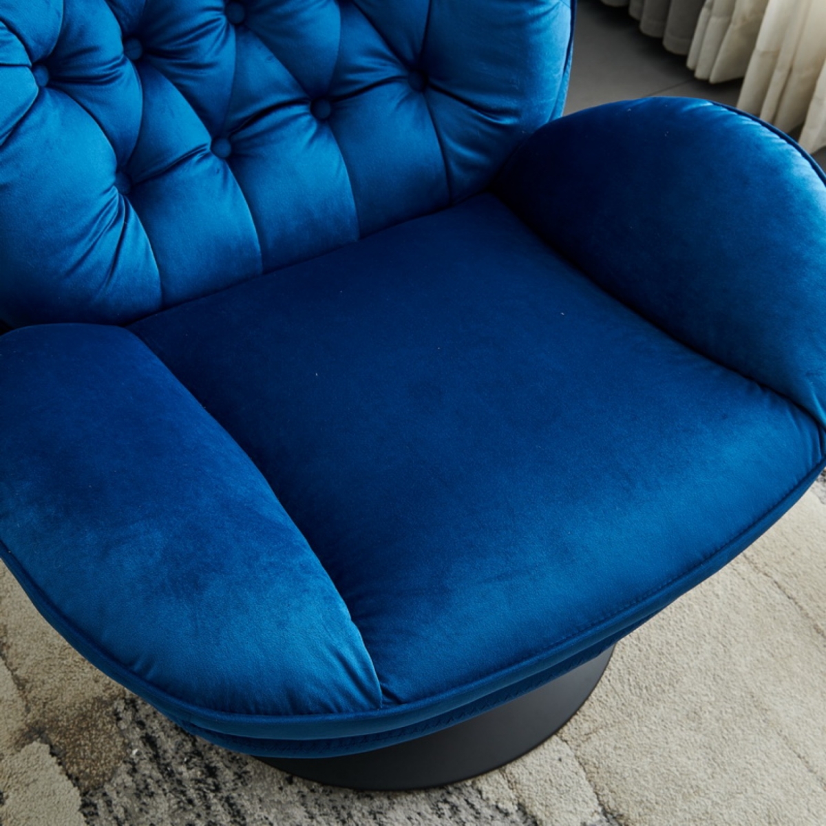 Streamdale Furniture Swivel Leisure chair lounge chair velvetcolor with ottoman - Blue
