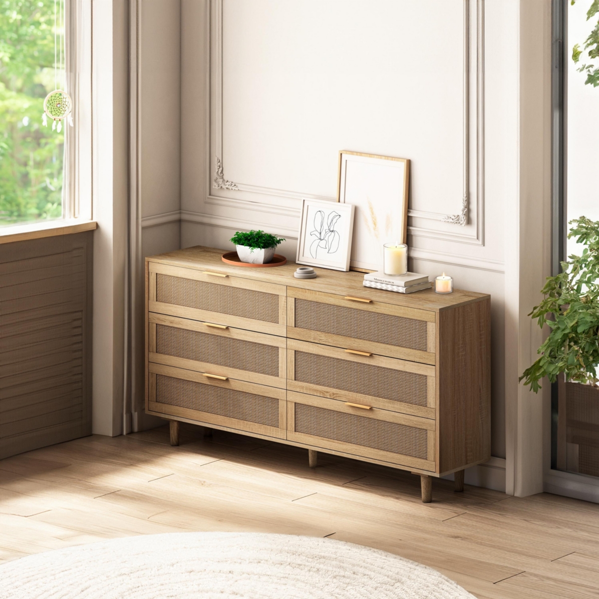 Streamdale FurnitureRattan Dresser with Ample Storage and Anti-Tip Safety - Natural