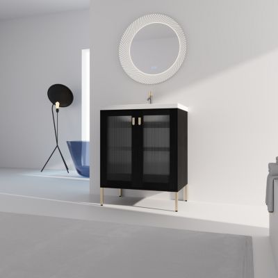 Streamdale Rustic Freestanding Vanity with Modern Acrylic Doors and Ceramic Basin