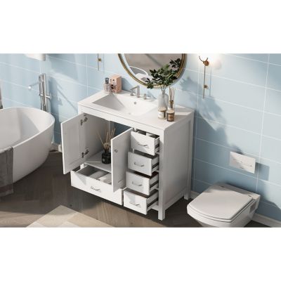  36" White Bathroom Vanity with Premium Ceramic Sink