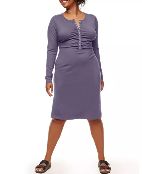 women's pearl long-sleeve henley dress