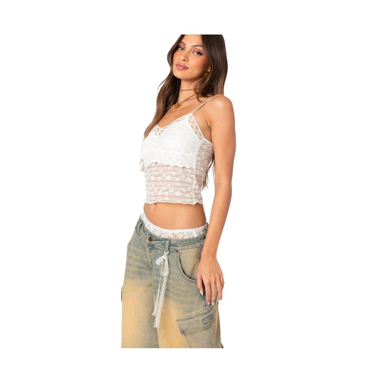 Edikted Women's Layered Sheer Lace Tank Top
