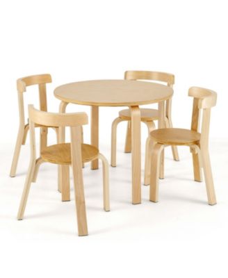5-Piece Kids Wooden Curved Back Activity Table and Chair Set with Toy Bricks