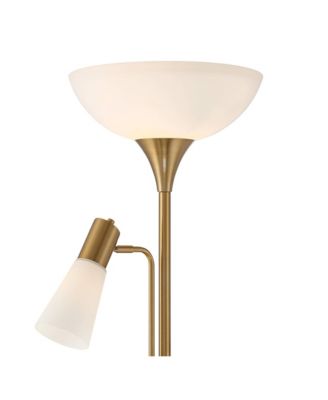 Modern Torchiere Floor Lamp with Side Lights 71" Tall Warm Gold Frosted Glass Shade for Living Room House