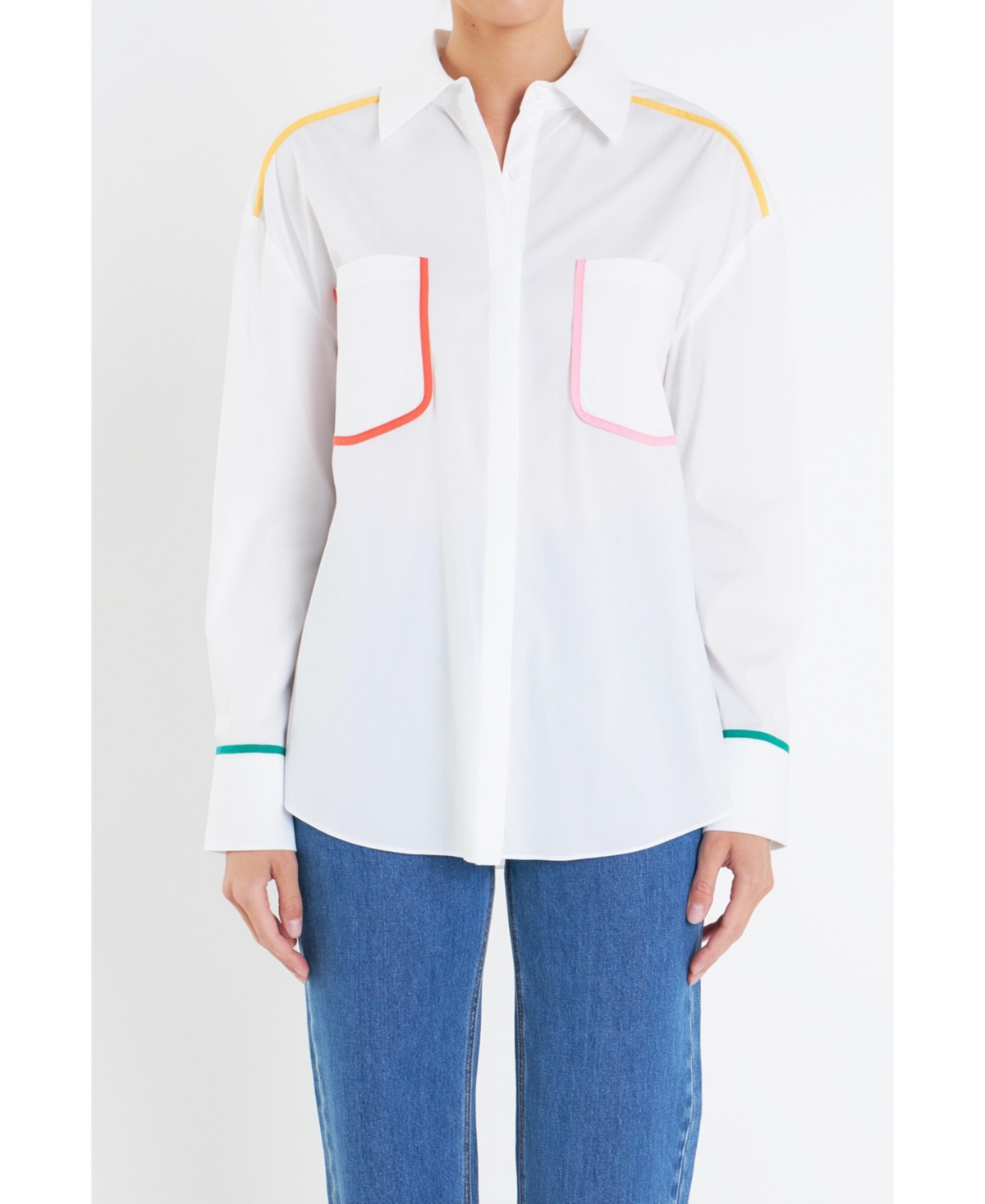 Women's Flat Binding Detailed Shirt - White multi