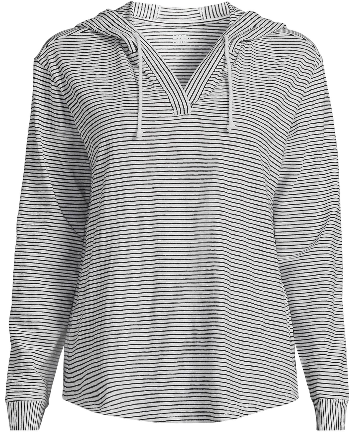 Lands' End Women's Long Sleeve Slub Hooded Popover -black stripe