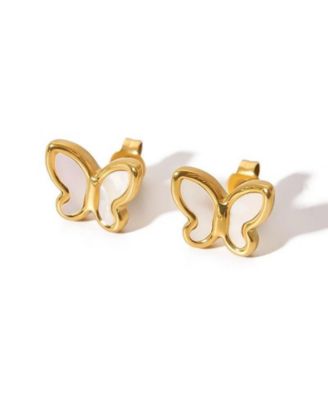 Gold Butterfly Stud Earrings Featuring Mother of Pearl Inlay