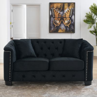 Streamdale Classic Velvet 3-Person Chesterfield Sofa with Nailhead Trim