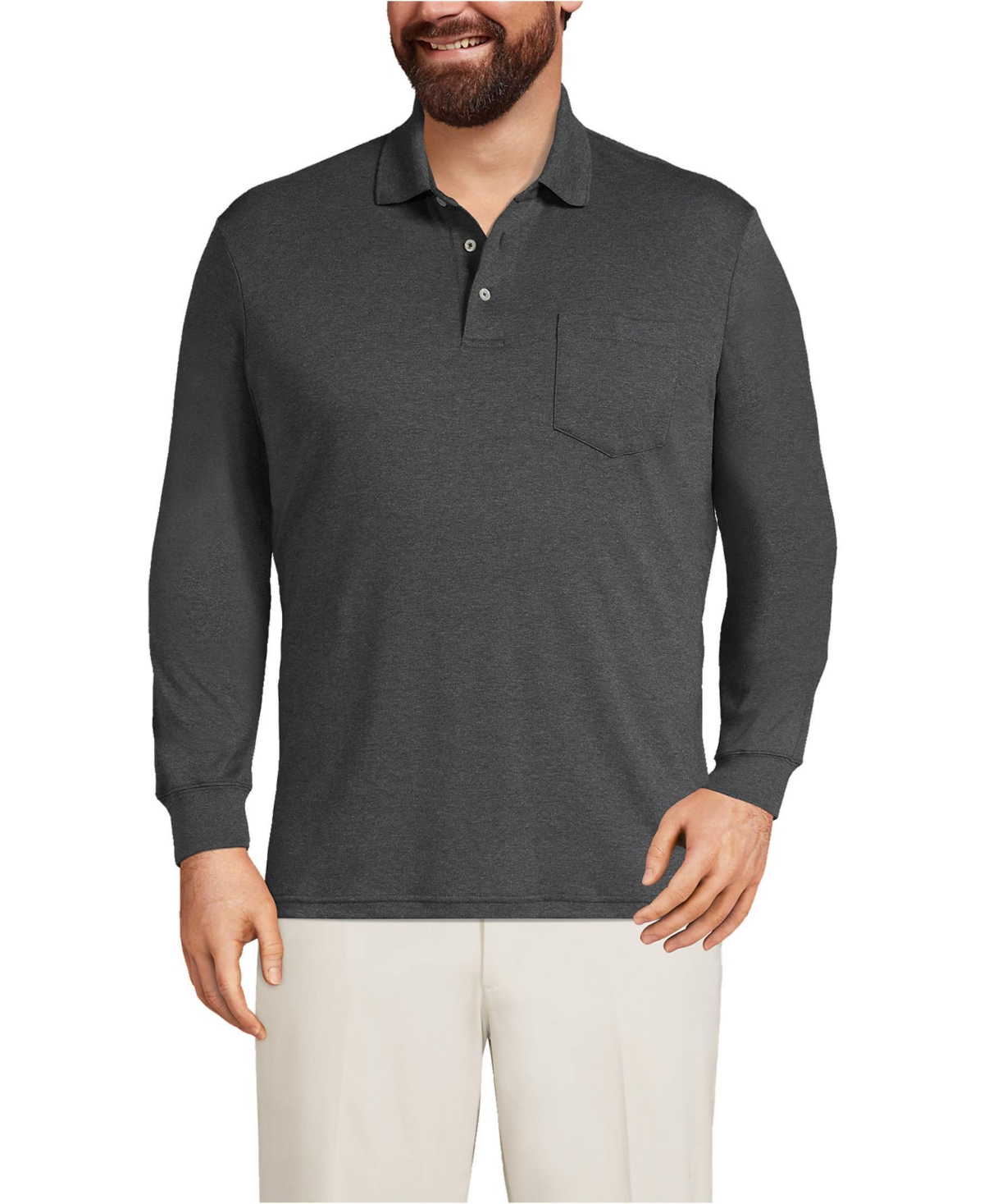 Lands' End Big & Tall Long Sleeve Cotton Supima Polo Shirt with Pocket