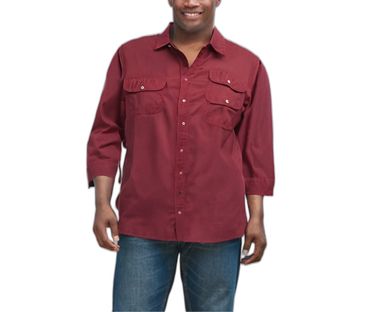 Big & Tall by KingSize Long Sleeve Denim And Twill Shirt - Navy