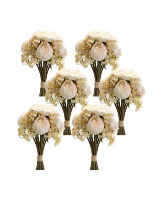 Melrose International Coral Pink Peony and Hydrangea Flower Bouquet (Set of 6) main image 0