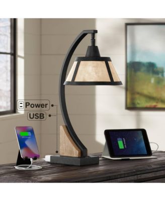 Oak River Rustic Farmhouse Desk Table Lamp with USB and AC Power Outlet in Base 22" High Gray Wash Mica Shade for Living Room Bedroom House Bedside Nightstand Home Office - Franklin Iron Works