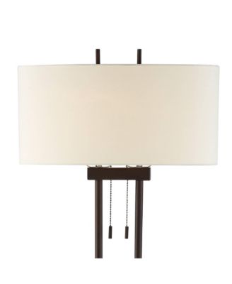 Roscoe Modern Floor Lamp Standing 62" Tall Oil Rubbed Bronze Twin Pole White Drum Shade for Living Room Bedroom Office House Home