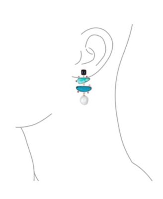 Boho Tri Tone Mixed Natural Apatite Freshwater Cultured Baroque Pearl Dangle Earrings