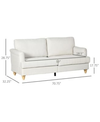 3-Seater Sofa Couch, 71" Modern Linen Fabric Sofa with Rubber Wood Legs and Slatted Frame for Living Room, Bedroom and Apartment, Cream White