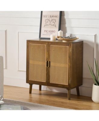 Accent Storage Rattan Cabinet  Cupboard Console Table for Dining Room