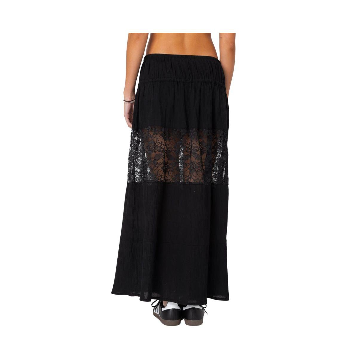 Edikted Women's Double Tie Lace Panel Maxi Skirt