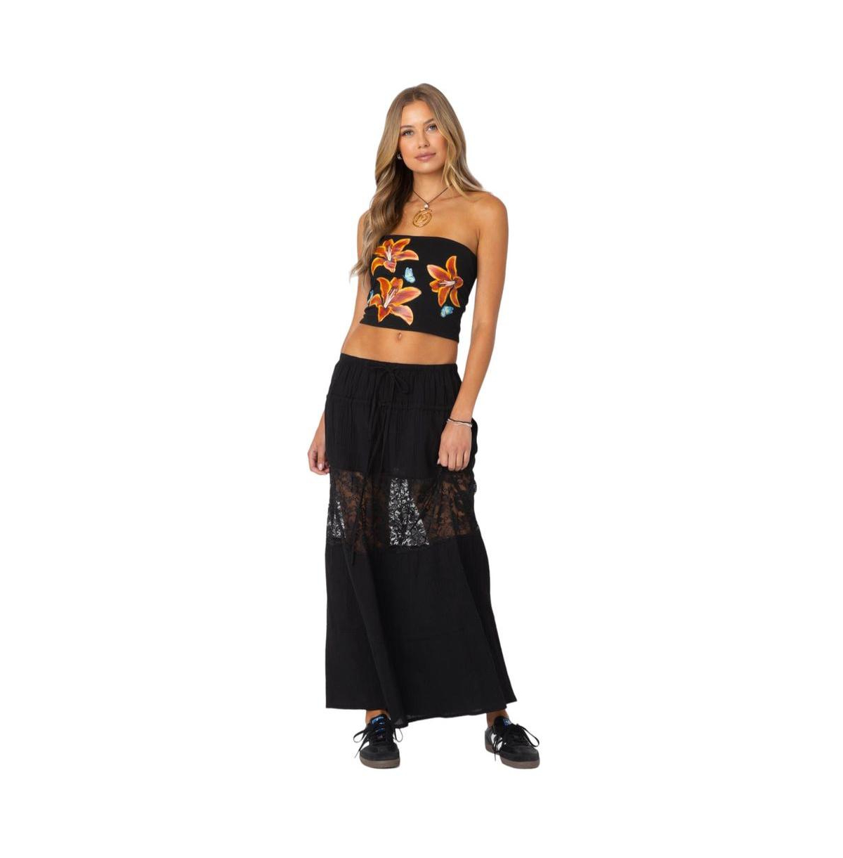 Edikted Women's Double Tie Lace Panel Maxi Skirt