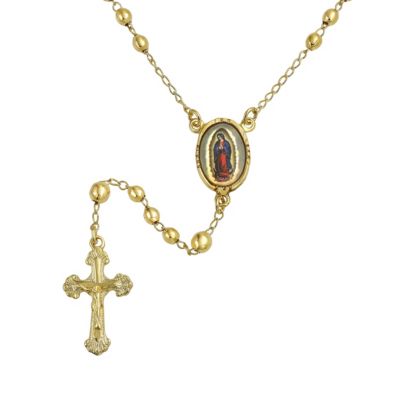 Prayer Rosario Crucifijo Crucifix Cross Catholic Virgin Mother Mary Rosary Beads Necklace 18K Gold Plated Brass