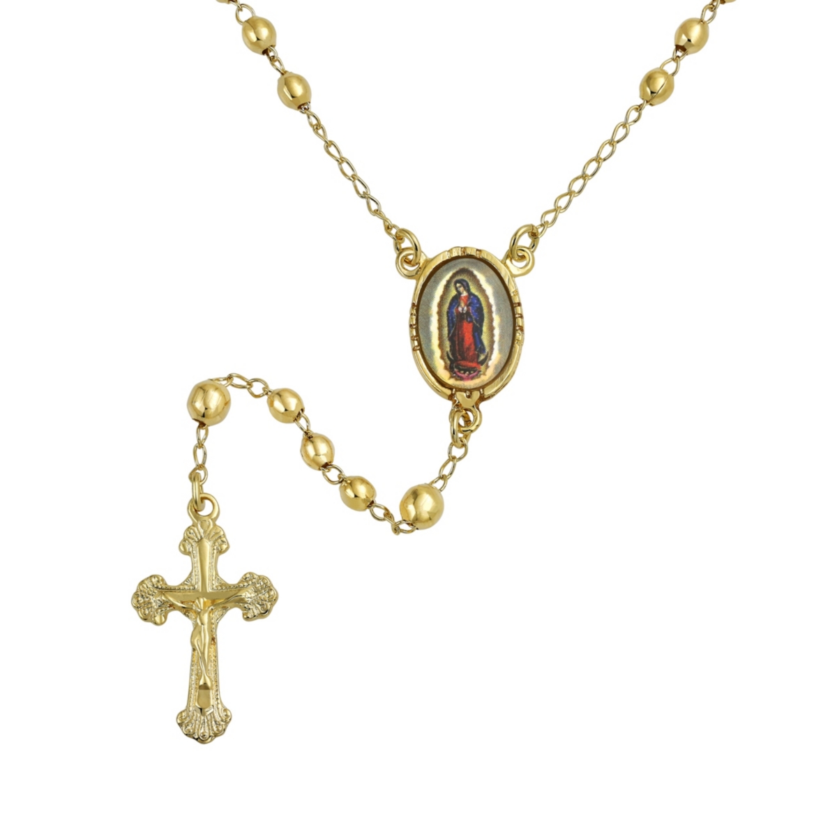 Bling Jewelry Prayer Rosario Crucifijo Crucifix Cross Catholic Virgin Mother Mary Rosary Beads Necklace For Women 18K Gold Plated Brass