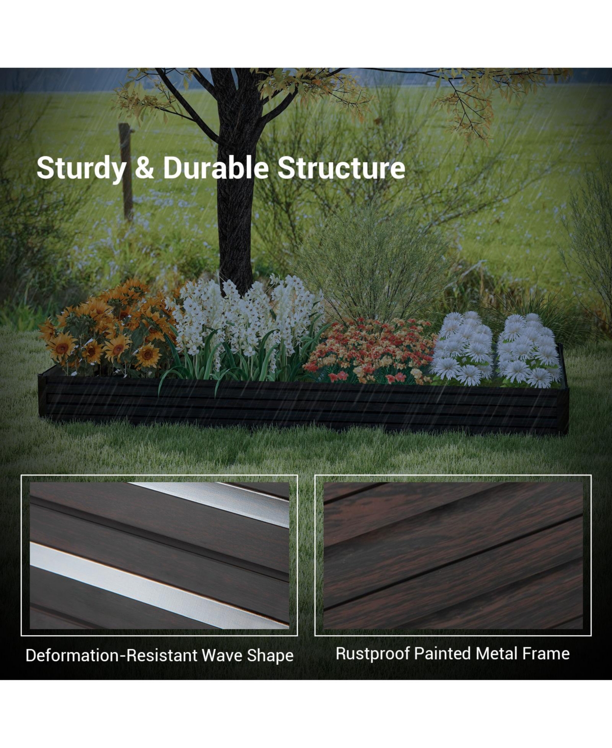 Slickblue Large Outdoor Metal Planter Box for Vegetable Fruit Herb Flower- Coffee