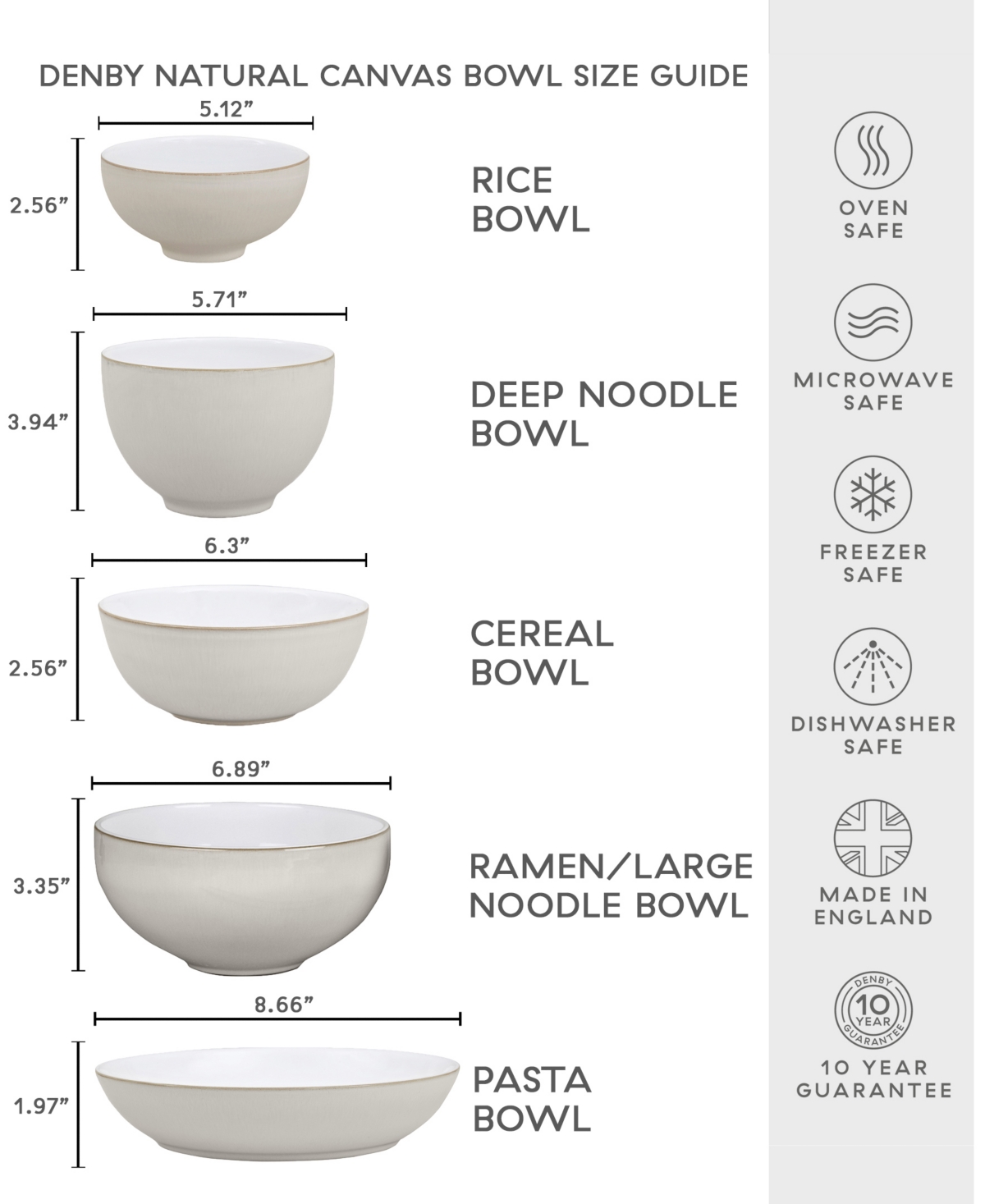 Denby Natural Canvas Tall Noodle Bowl In White,natu
