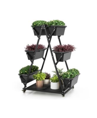 3-Tier Vertical Raised Garden Bed with 4 Wheels and 6 Container Boxes-Black