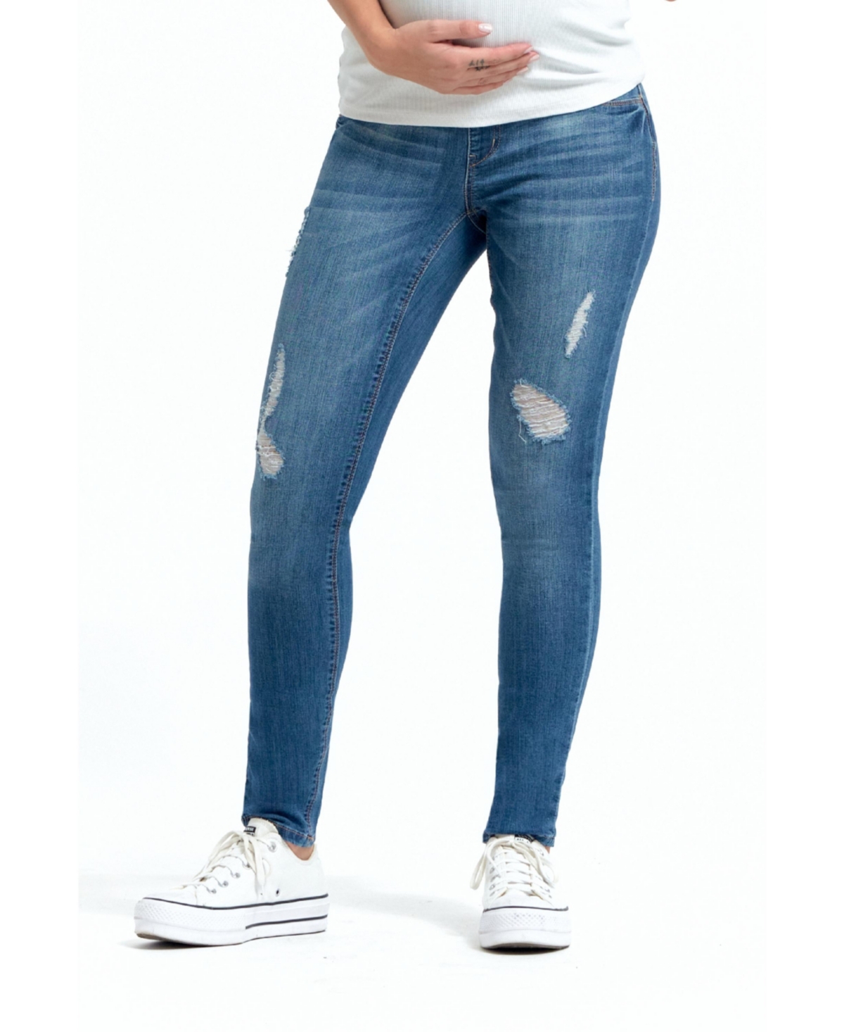 Maternity 30.5" Distressed Skinny Jean with Bellyband - Irene