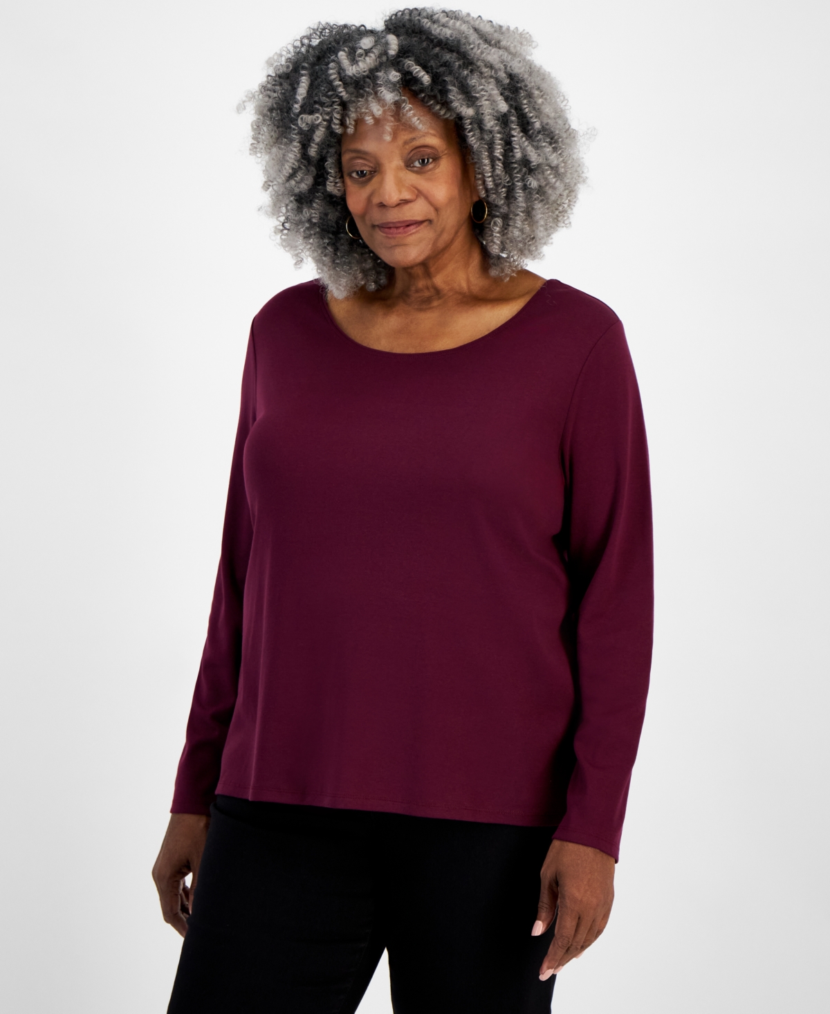 Plus Size Scoop-Neck Long-Sleeve Top, Exclusively for Macy's - Berried Treasure