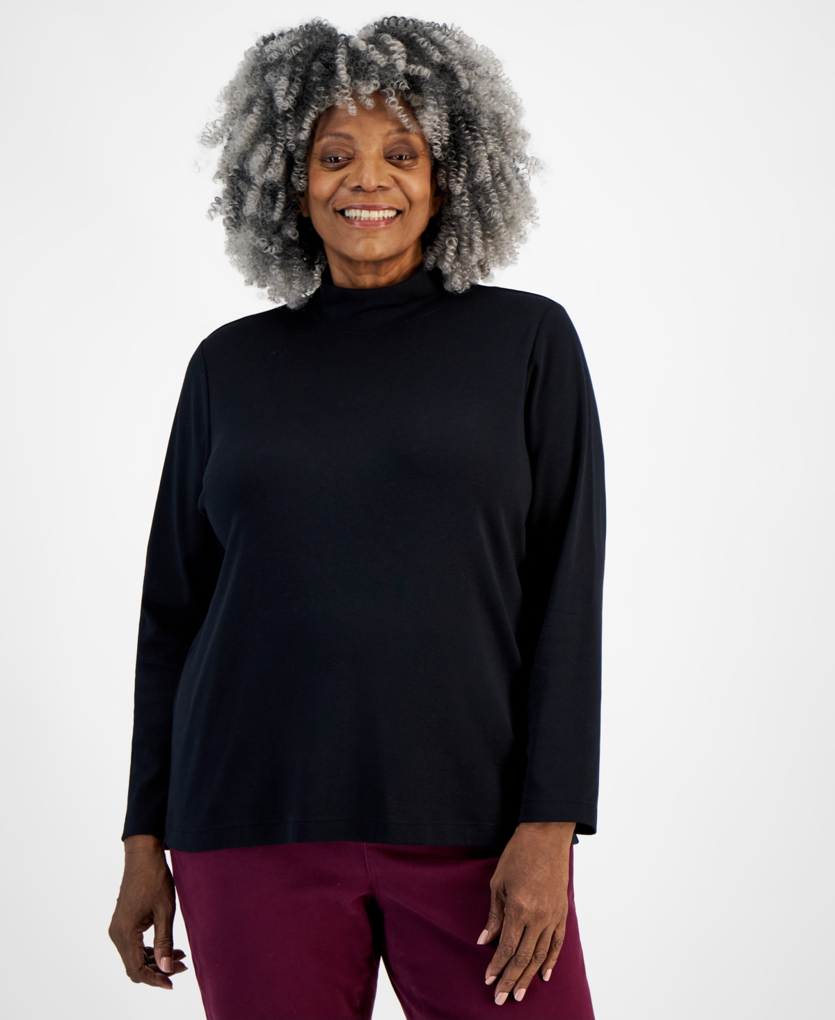 Style & Co Plus Size Mock-neck Top, Created For Macy's In Deep Black