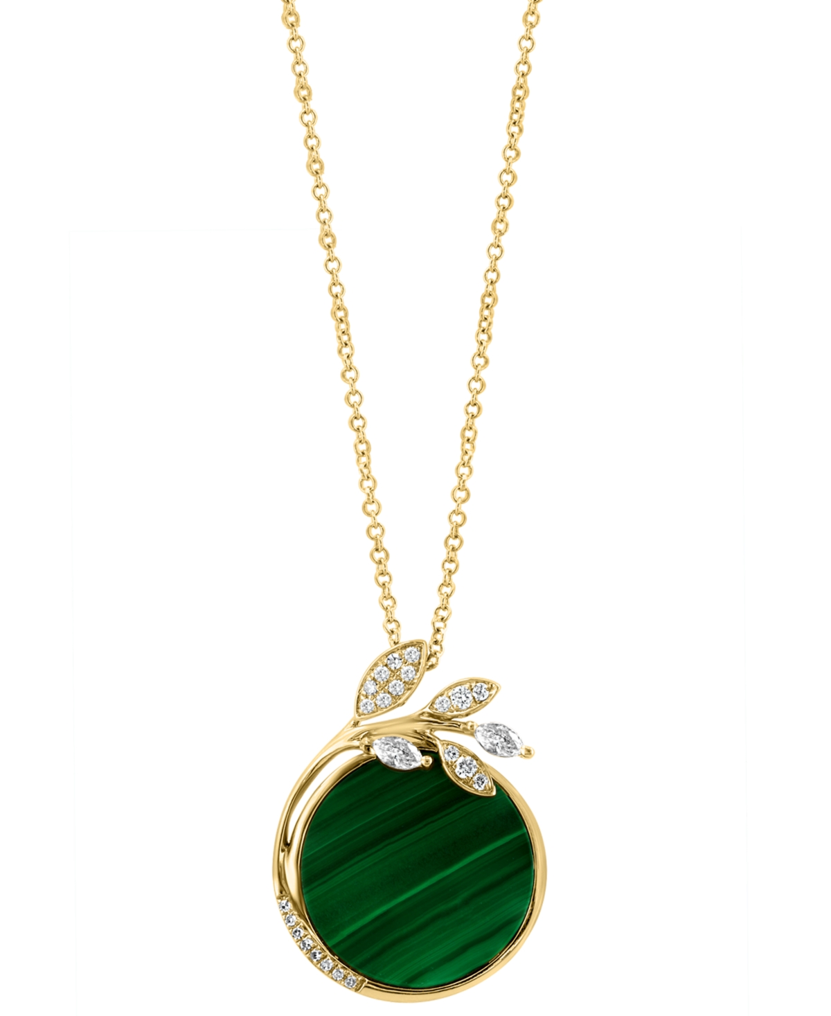 Effy Collection Effy Malachite & Diamond (1/4 Ct. T.w.) Vine Disc 18" Pendant Necklace In 14k Gold In Yellow Gol