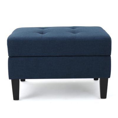 Contemporary Woven Storage Ottoman with Tufted Accents and Birch Legs