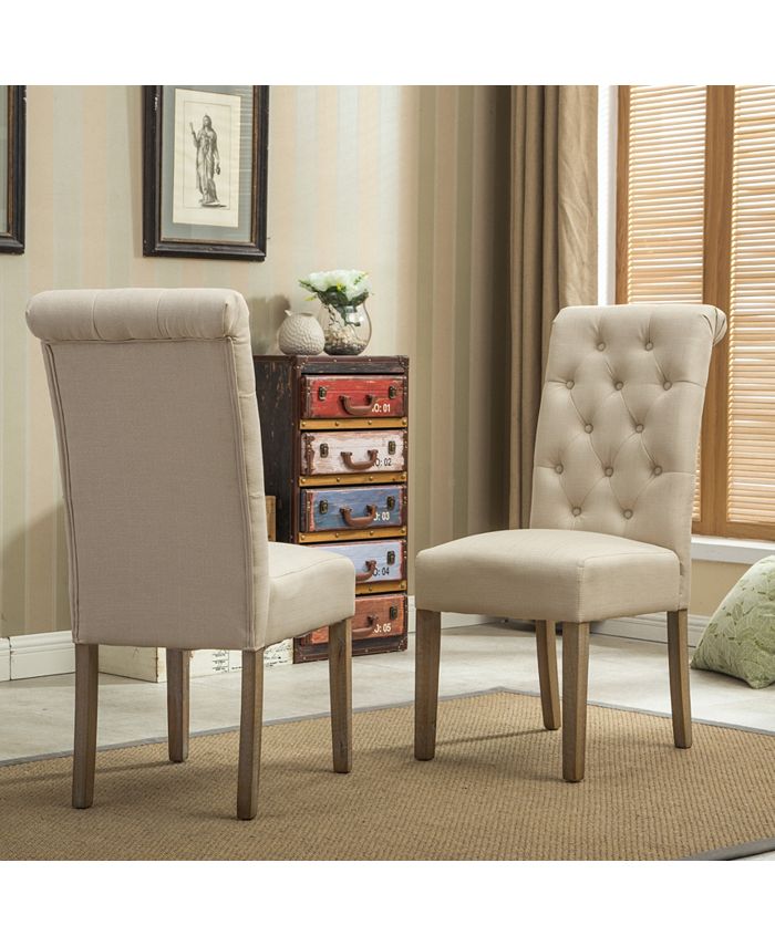 Simplie Fun Solid Wood Tufted Parsons Dining Chair, Set of 2, Tan Macy's