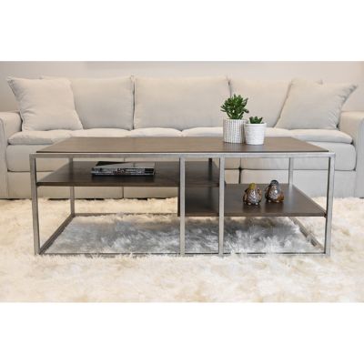 Metal Frame Wood Living Room Coffee Table with Shelf
