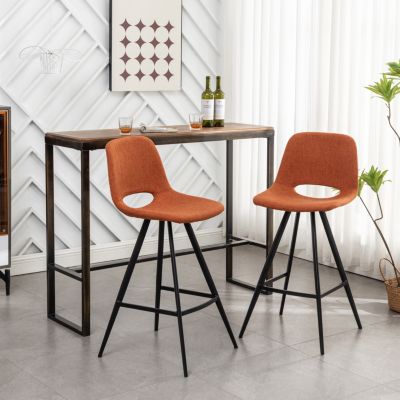  Fabric Kitchen 28.25" Counter Height Stools, Set of 2, Orange