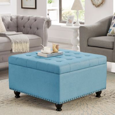solid wood frame Tufted Ottoman with Legs