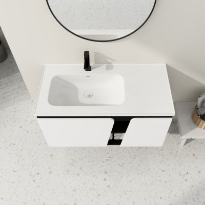 Wall-Mounted Vanity with Soft-Close Doors and Ceramic Sink