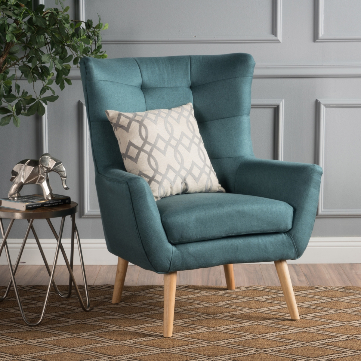 Streamdale Mid-Century Modern Tufted Armchair with Rubberwood Legs