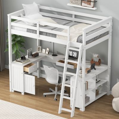 Streamdale U-Shape Loft Bed with Drawers and Shelves