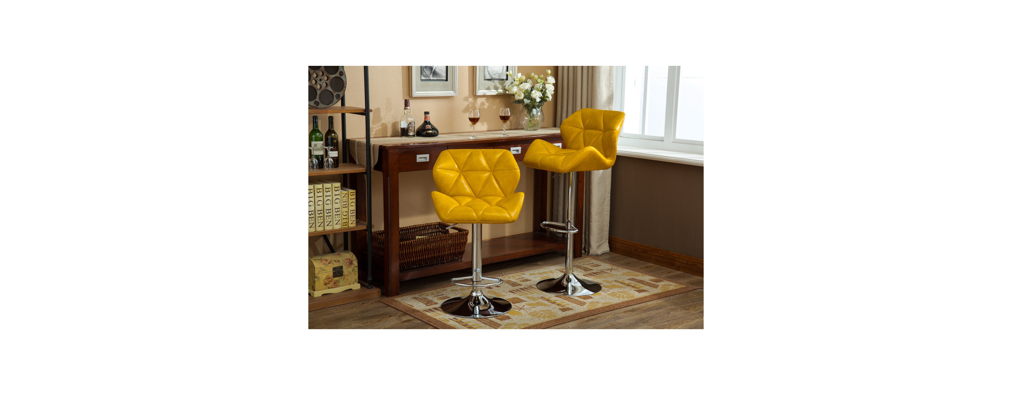 Simplie Fun Contemporary Tufted Adjustable Height Hidraulic Bar Stools, Set of 2, Yellow
