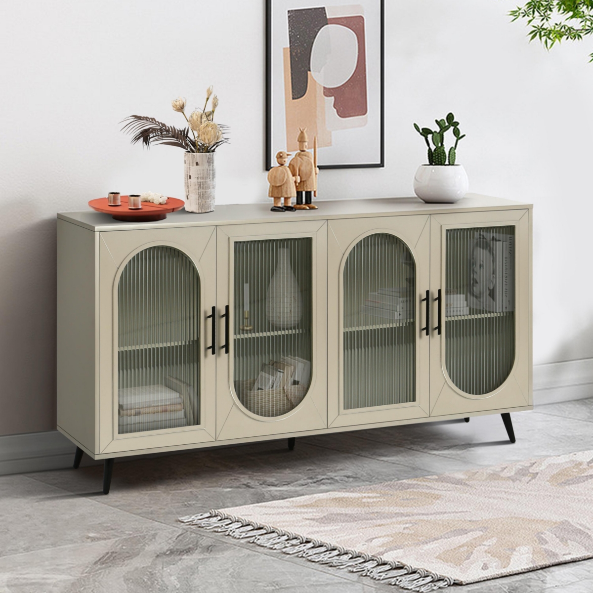 Streamdale Furniture Vintage Multipurpose Storage Sideboard with Glass Door Cabinet